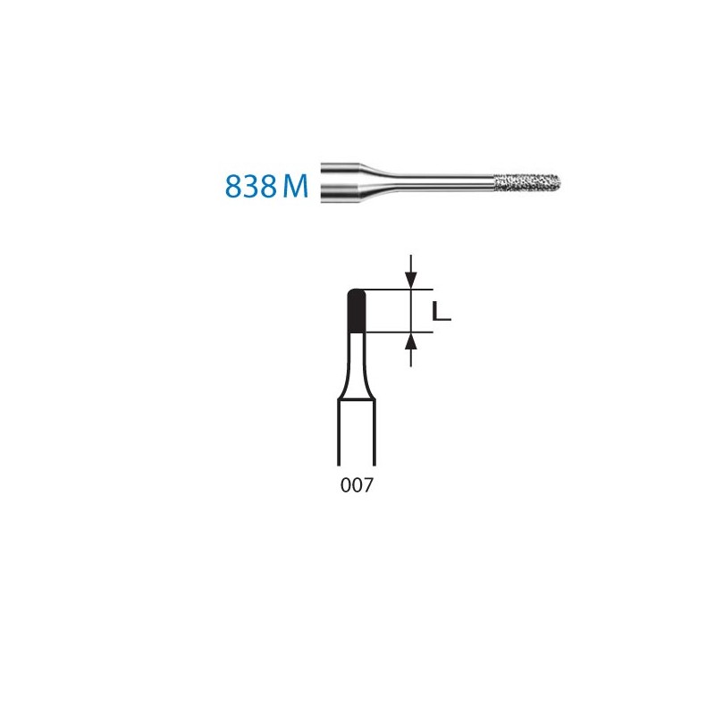 838M.314.007  KOMET FRESA DIAMANTE CILINDRICA REDONDEADA TURBINA ø 007 GRANO ESTANDAR 5 ud.