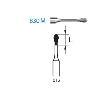 830M.314.012  KOMET FRESA DIAMANTE PERA TURBINA ø 012 GRANO ESTANDAR 5 ud.