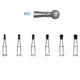 802.314.018  KOMET FRESA DIAMANTE BOLA TURBINA ø 018 GRANO ESTANDAR 5 ud.