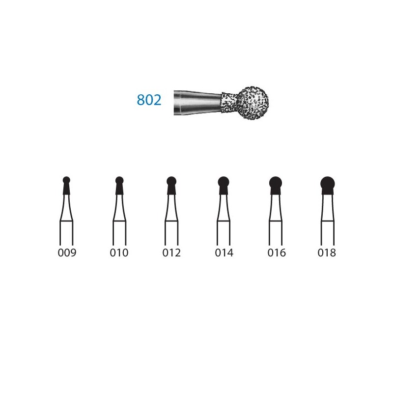 802.314.018  KOMET FRESA DIAMANTE BOLA TURBINA ø 018 GRANO ESTANDAR 5 ud.