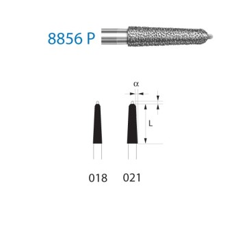 8856P.314.021  KOMET FRESA DIAMANTE CONICA REDONDEADA PUNTA GUÍA TURBINA ø 021 GRANO FINO 5 ud.