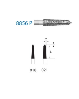 8856P.314.021  KOMET FRESA DIAMANTE CONICA REDONDEADA PUNTA GUÍA TURBINA ø 021 GRANO FINO 5 ud.
