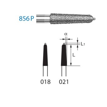 856P.314.021  KOMET FRESA DIAMANTE CONICA REDONDEADA PUNTA GUÍA TURBINA ø 021 GRANO ESTANDAR 5 ud.