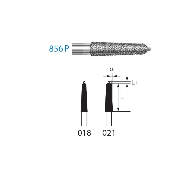 856P.314.021  KOMET FRESA DIAMANTE CONICA REDONDEADA PUNTA GUÍA TURBINA ø 021 GRANO ESTANDAR 5 ud.