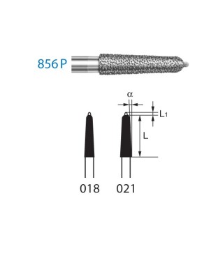 856P.314.021  KOMET FRESA DIAMANTE CONICA REDONDEADA PUNTA GUÍA TURBINA ø 021 GRANO ESTANDAR 5 ud.