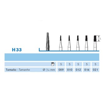 H33.104.010 KOMET FRESA C. TUNGSTENO CONICA PIEZA DE MANO ø 010 - 5uds