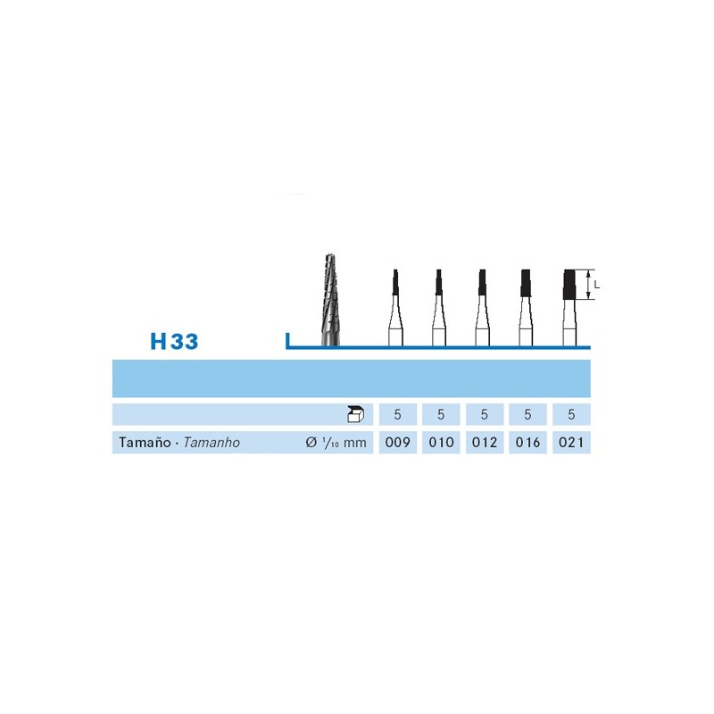 H33.104.010 KOMET FRESA C. TUNGSTENO CONICA PIEZA DE MANO ø 010 - 5uds