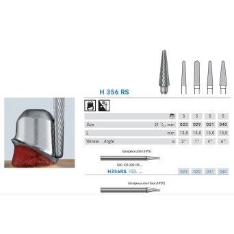 H356RS.103.023 KOMET FRESA C. TUNGSTENO CONICA REDONDEADA PIEZA DE MANO CORTO ø 023 - 1uds