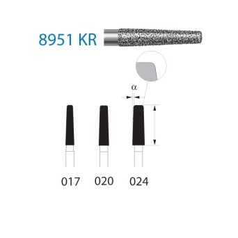 8951KR.314.020  KOMET FRESA DIAMANTE CONICA BORDE REDONDEADO TURBINA ø 020 GRANO FINO 5 ud.