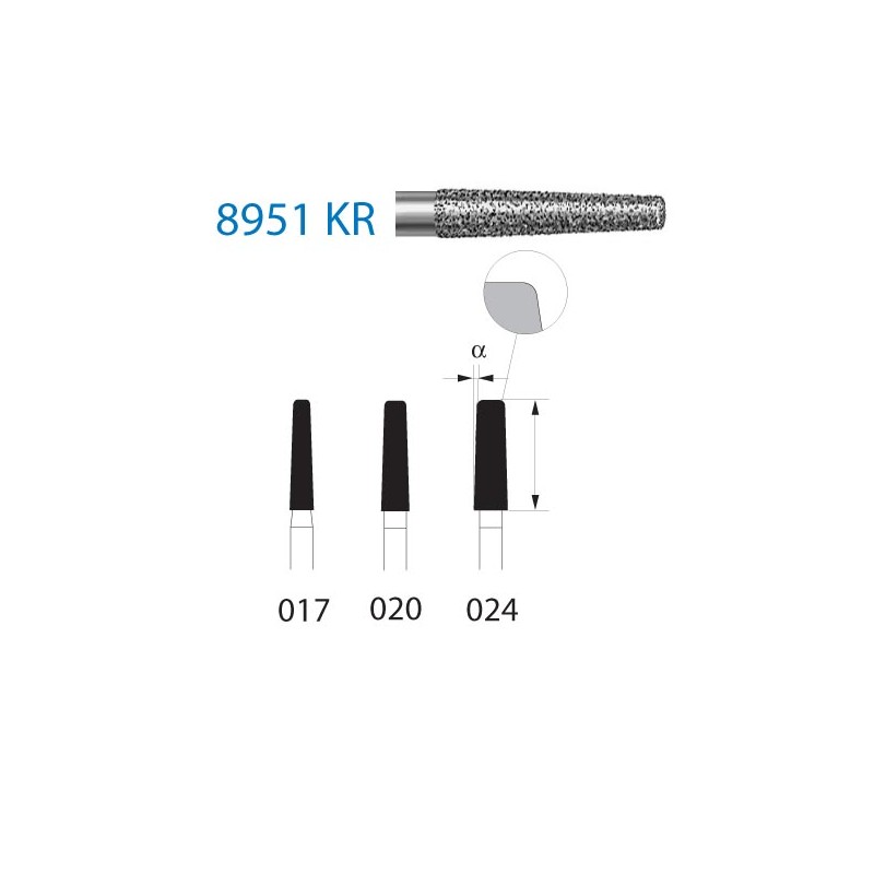 8951KR.314.020  KOMET FRESA DIAMANTE CONICA BORDE REDONDEADO TURBINA ø 020 GRANO FINO 5 ud.