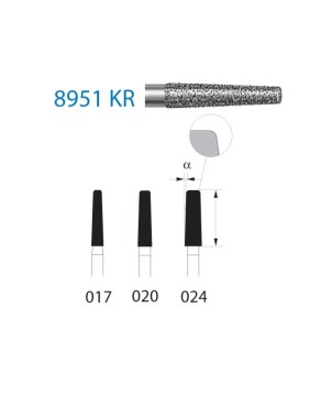 8951KR.314.020  KOMET FRESA DIAMANTE CONICA BORDE REDONDEADO TURBINA ø 020 GRANO FINO 5 ud.
