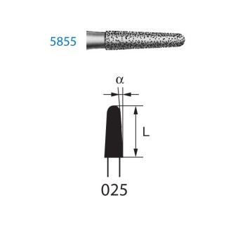 5855.314.025  KOMET FRESA DIAMANTE CONICA REDONDEADA TURBINA ø 025 GRANO SUPER GRUESO 5 ud.