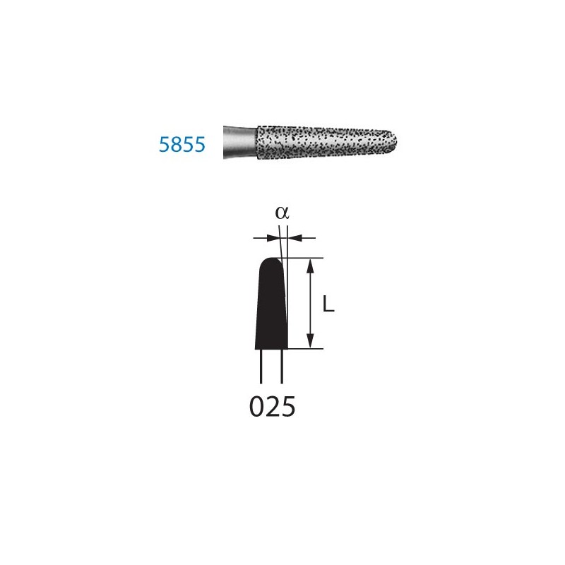 5855.314.025  KOMET FRESA DIAMANTE CONICA REDONDEADA TURBINA ø 025 GRANO SUPER GRUESO 5 ud.
