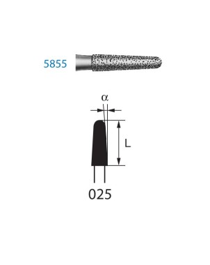 5855.314.025  KOMET FRESA DIAMANTE CONICA REDONDEADA TURBINA ø 025 GRANO SUPER GRUESO 5 ud.
