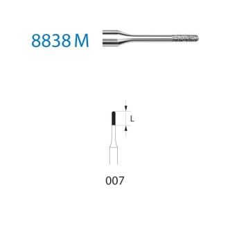 8838M.314.007  KOMET FRESA DIAMANTE CILINDRICA REDONDEADA TURBINA ø 007 GRANO FINO 5 ud.