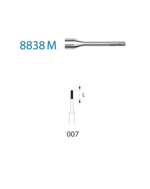 8838M.314.007  KOMET FRESA DIAMANTE CILINDRICA REDONDEADA TURBINA ø 007 GRANO FINO 5 ud.