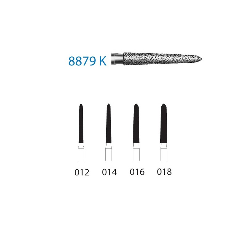 8879K.314.014  KOMET FRESA DIAMANTE TORPEDO CONICA TURBINA ø 014 GRANO FINO 5 ud.
