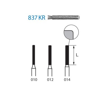 837KR.314.010  KOMET FRESA DIAMANTE CILINDRICA BORDE REDONDEADO TURBINA ø 010 GRANO ESTANDAR 5 ud.