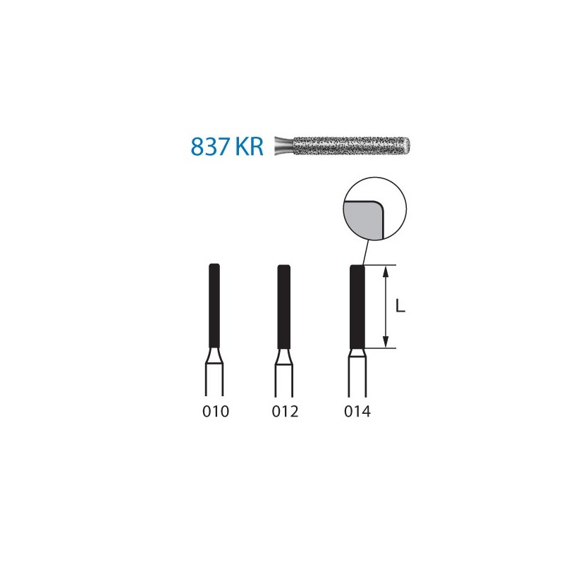 837KR.314.010  KOMET FRESA DIAMANTE CILINDRICA BORDE REDONDEADO TURBINA ø 010 GRANO ESTANDAR 5 ud.