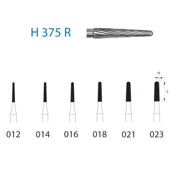 H375R.314.014  KOMET FRESA C. TUNGSTENO CONICA REDONDEADA TURBINA ø 014  5 ud.