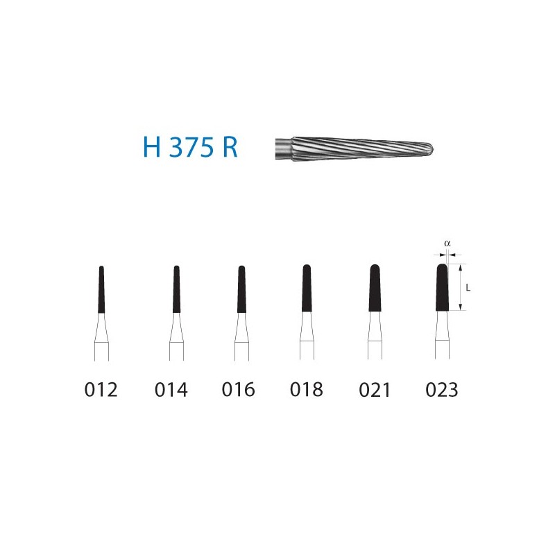 H375R.314.014  KOMET FRESA C. TUNGSTENO CONICA REDONDEADA TURBINA ø 014  5 ud.