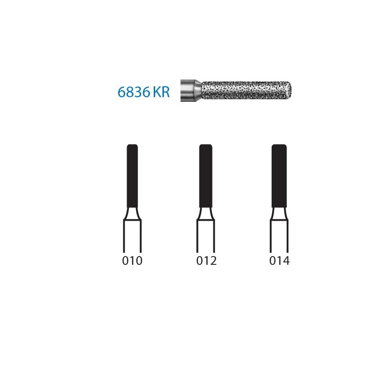 6836KR.314.010  KOMET FRESA DIAMANTE CILINDRICA BORDE REDONDEADO TURBINA ø 010 GRANO GRUESO 5 ud.