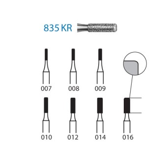 835KR.314.007  KOMET FRESA DIAMANTE CILINDRICA BORDE REDONDEADO TURBINA ø 007 GRANO ESTANDAR 5 ud.