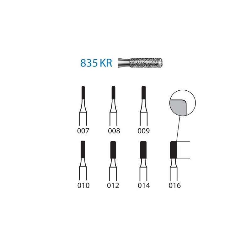 835KR.314.007  KOMET FRESA DIAMANTE CILINDRICA BORDE REDONDEADO TURBINA ø 007 GRANO ESTANDAR 5 ud.