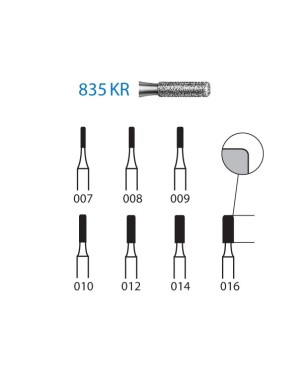 835KR.314.008  KOMET FRESA DIAMANTE CILINDRICA BORDE REDONDEADO TURBINA ø 008 GRANO ESTANDAR 5 ud.