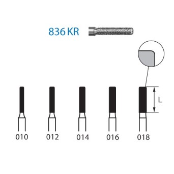 836KR.314.010  KOMET FRESA DIAMANTE CILINDRICA BORDE REDONDEADO TURBINA ø 010 GRANO ESTANDAR 5 ud.