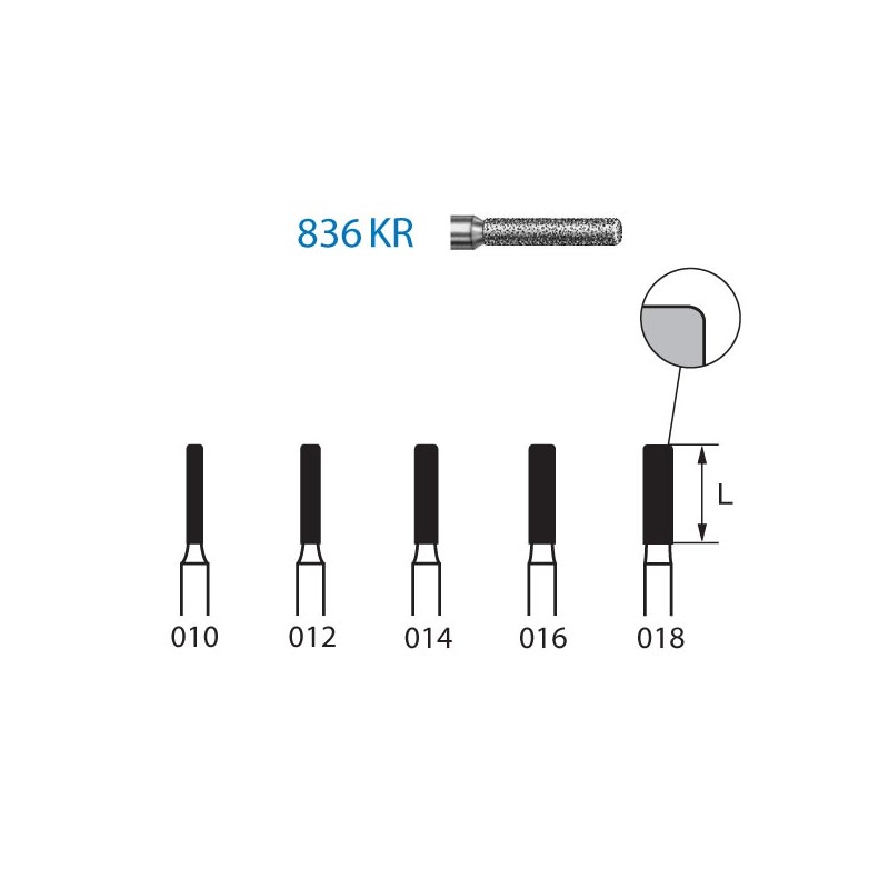 836KR.314.010  KOMET FRESA DIAMANTE CILINDRICA BORDE REDONDEADO TURBINA ø 010 GRANO ESTANDAR 5 ud.