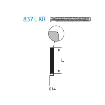 837LKR.314.014  KOMET FRESA DIAMANTE CILINDRICA BORDE REDONDEADO TURBINA ø 014 GRANO ESTANDAR 5 ud.