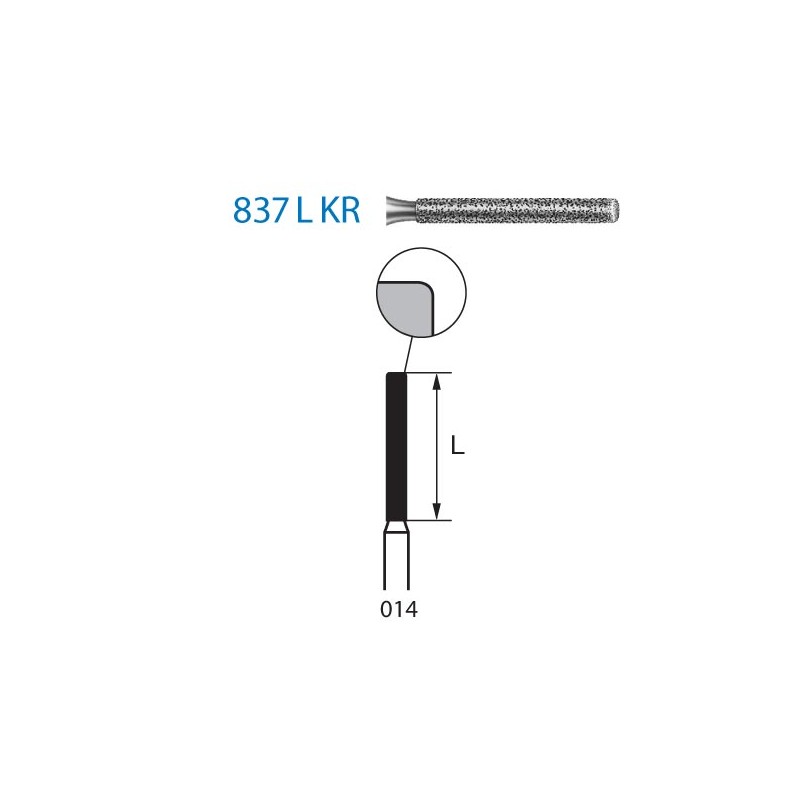 837LKR.314.014  KOMET FRESA DIAMANTE CILINDRICA BORDE REDONDEADO TURBINA ø 014 GRANO ESTANDAR 5 ud.