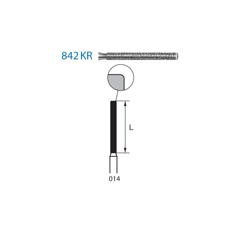 842KR.314.014  KOMET FRESA DIAMANTE CILINDRICA BORDE REDONDEADO TURBINA ø 014 GRANO ESTANDAR 5 ud.