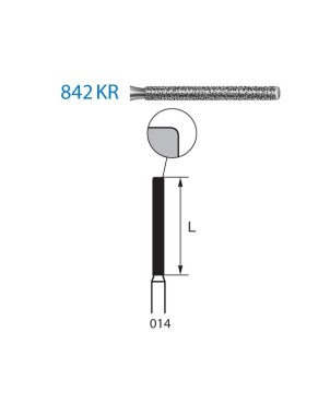842KR.314.014  KOMET FRESA DIAMANTE CILINDRICA BORDE REDONDEADO TURBINA ø 014 GRANO ESTANDAR 5 ud.