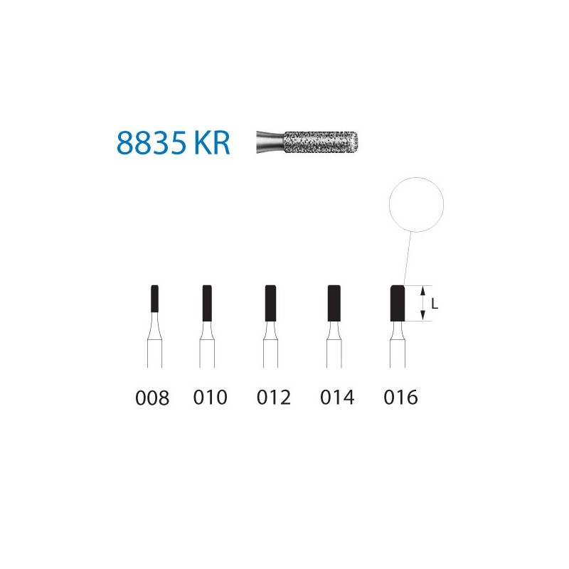 8835KR.314.010  KOMET FRESA DIAMANTE CILINDRICA BORDE REDONDEADO TURBINA ø 010 GRANO FINO 5 ud.