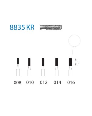 8835KR.314.010  KOMET FRESA DIAMANTE CILINDRICA BORDE REDONDEADO TURBINA ø 010 GRANO FINO 5 ud.
