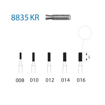 8835KR.314.014  KOMET FRESA DIAMANTE CILINDRICA BORDE REDONDEADO TURBINA ø 014 GRANO FINO 5 ud.