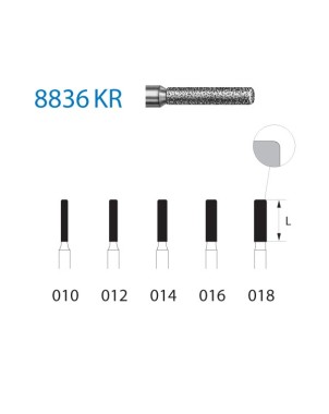 8836KR.314.018  KOMET FRESA DIAMANTE CILINDRICA BORDE REDONDEADO TURBINA ø 018 GRANO FINO 5 ud.