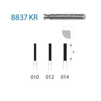 8837KR.314.012  KOMET FRESA DIAMANTE CILINDRICA BORDE REDONDEADO TURBINA ø 012 GRANO FINO 5 ud.