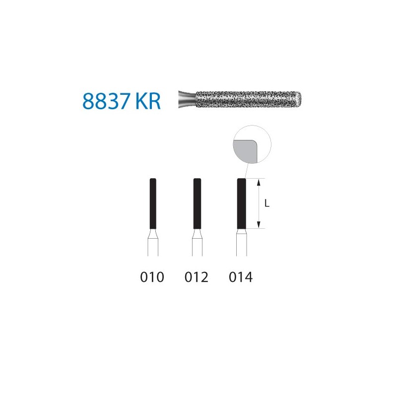 8837KR.314.012  KOMET FRESA DIAMANTE CILINDRICA BORDE REDONDEADO TURBINA ø 012 GRANO FINO 5 ud.