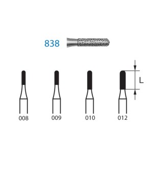 838.314.009  KOMET FRESA DIAMANTE CILINDRICA REDONDEADA TURBINA ø 009 GRANO ESTANDAR 5 ud.