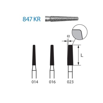 847KR.314.014  KOMET FRESA DIAMANTE CONICA BORDE REDONDEADO TURBINA ø 014 GRANO ESTANDAR 5 ud.