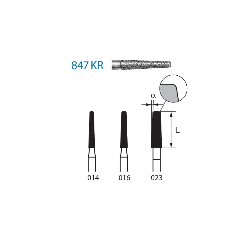 847KR.314.014  KOMET FRESA DIAMANTE CONICA BORDE REDONDEADO TURBINA ø 014 GRANO ESTANDAR 5 ud.