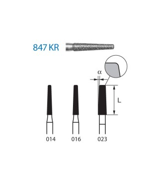 847KR.314.014  KOMET FRESA DIAMANTE CONICA BORDE REDONDEADO TURBINA ø 014 GRANO ESTANDAR 5 ud.