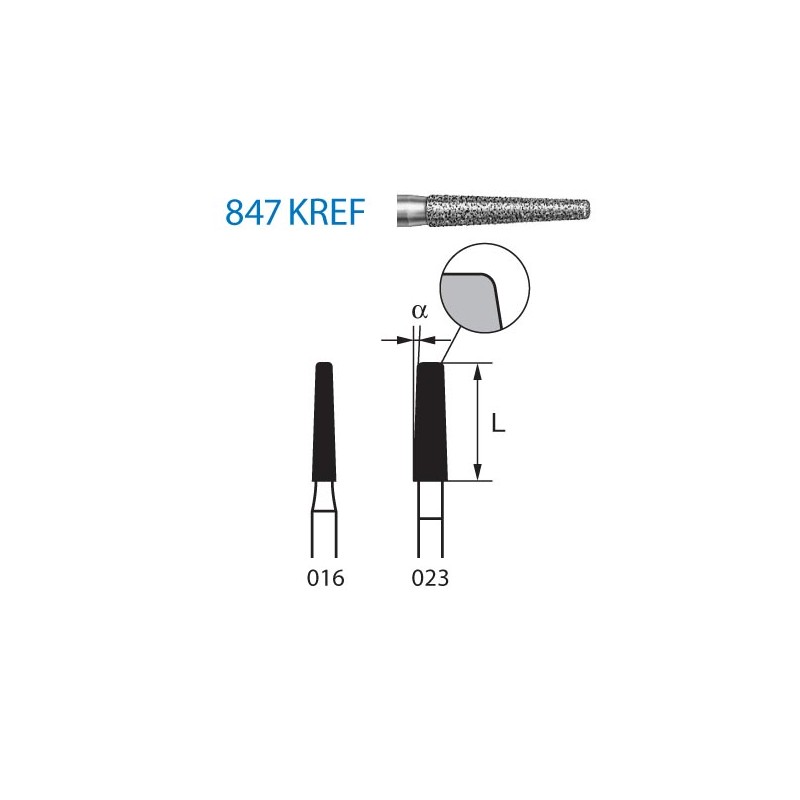 847KREF.314.023  KOMET FRESA DIAMANTE CONICA BORDE REDONDEADO TURBINA ø 023 GRANO EXTRA FINO 5 ud.