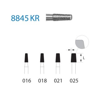 8845KR.314.018  KOMET FRESA DIAMANTE CONICA BORDE REDONDEADO TURBINA ø 018 GRANO FINO 5 ud.
