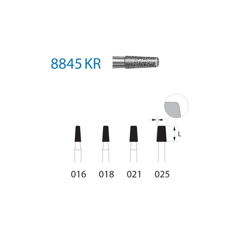 8845KR.314.018  KOMET FRESA DIAMANTE CONICA BORDE REDONDEADO TURBINA ø 018 GRANO FINO 5 ud.