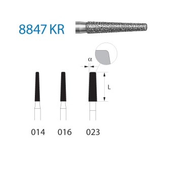 8847KR.314.014  KOMET FRESA DIAMANTE CONICA BORDE REDONDEADO TURBINA ø 014 GRANO FINO 5 ud.