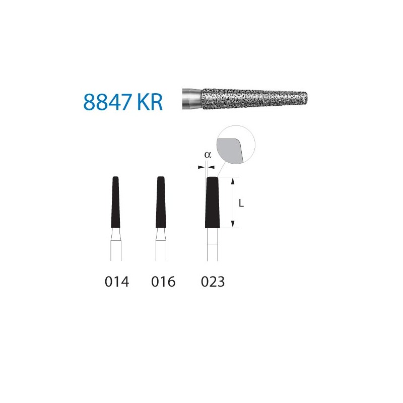 8847KR.314.014  KOMET FRESA DIAMANTE CONICA BORDE REDONDEADO TURBINA ø 014 GRANO FINO 5 ud.